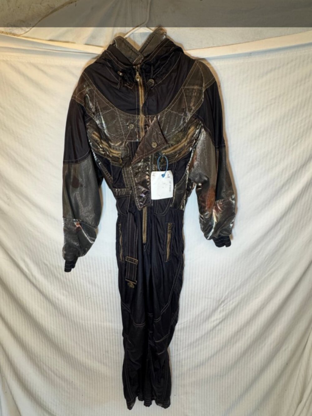 Vintage Emmegi One Piece Ski Suit Metallic Gold Black Jumpsuit Snowsuit Retro 80